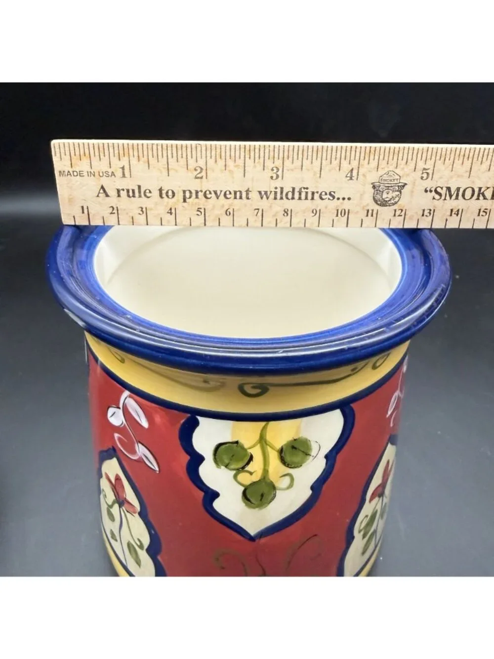 Pier 1 Imports Vallarta Hand-Painted Ceramic Canister 8-In Small Blue Finial Lid